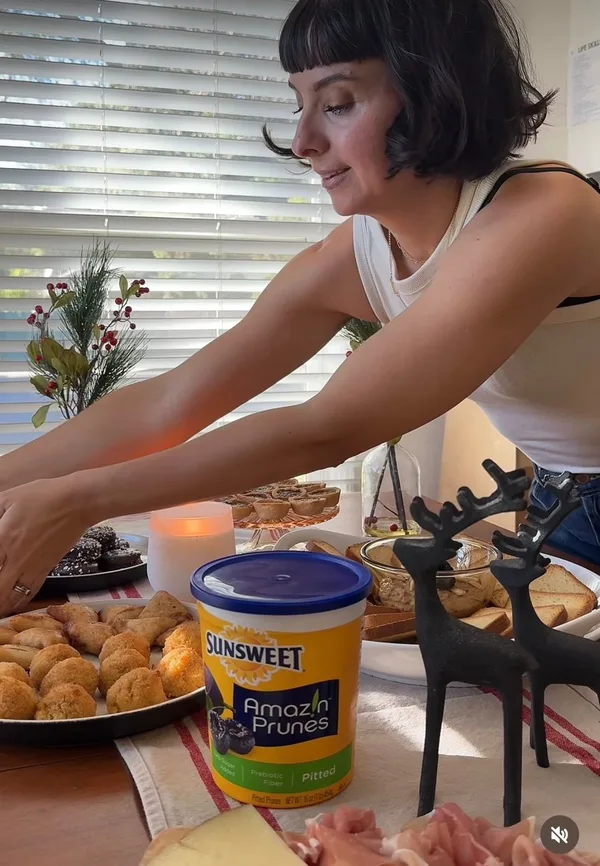Setting out a party spread with a tub of Sunsweet prunes