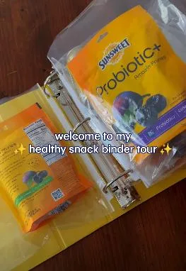 A healthy snack binder filled with Sunsweet packs